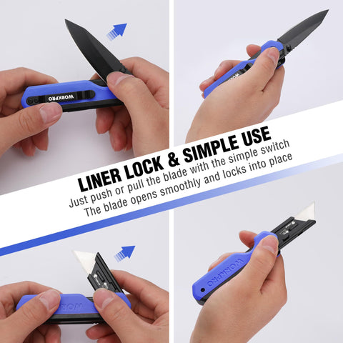WORKPRO blue G10 handle offers a textured, comfortable grip.