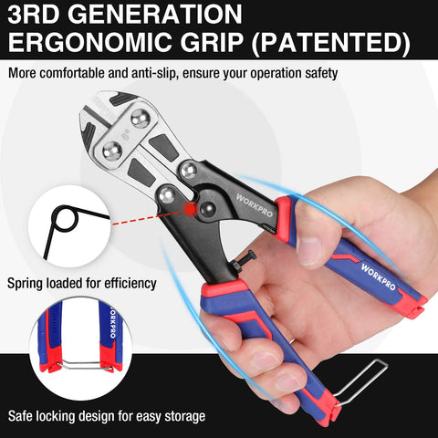 WORKPRO bolt cutter with soft anti-slip handle designed for extended use.