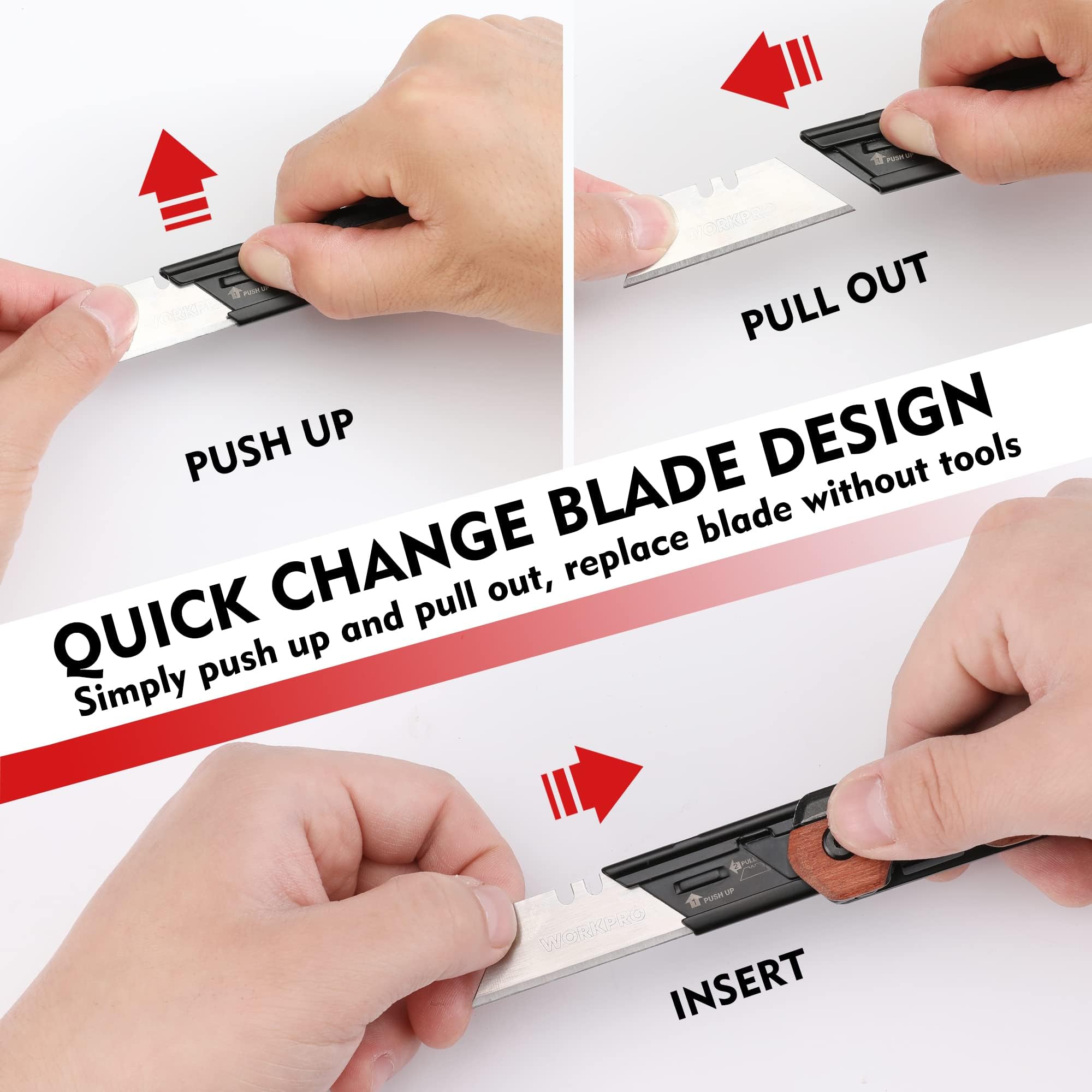 WORKPRO box cutter mode handles cardboard and packaging tasks.