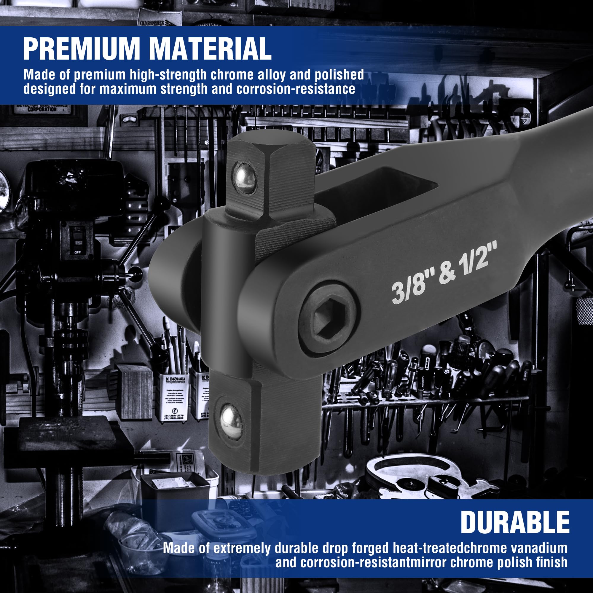 WORKPRO breaker bar with a 3/8-inch drive end for lighter sockets.
