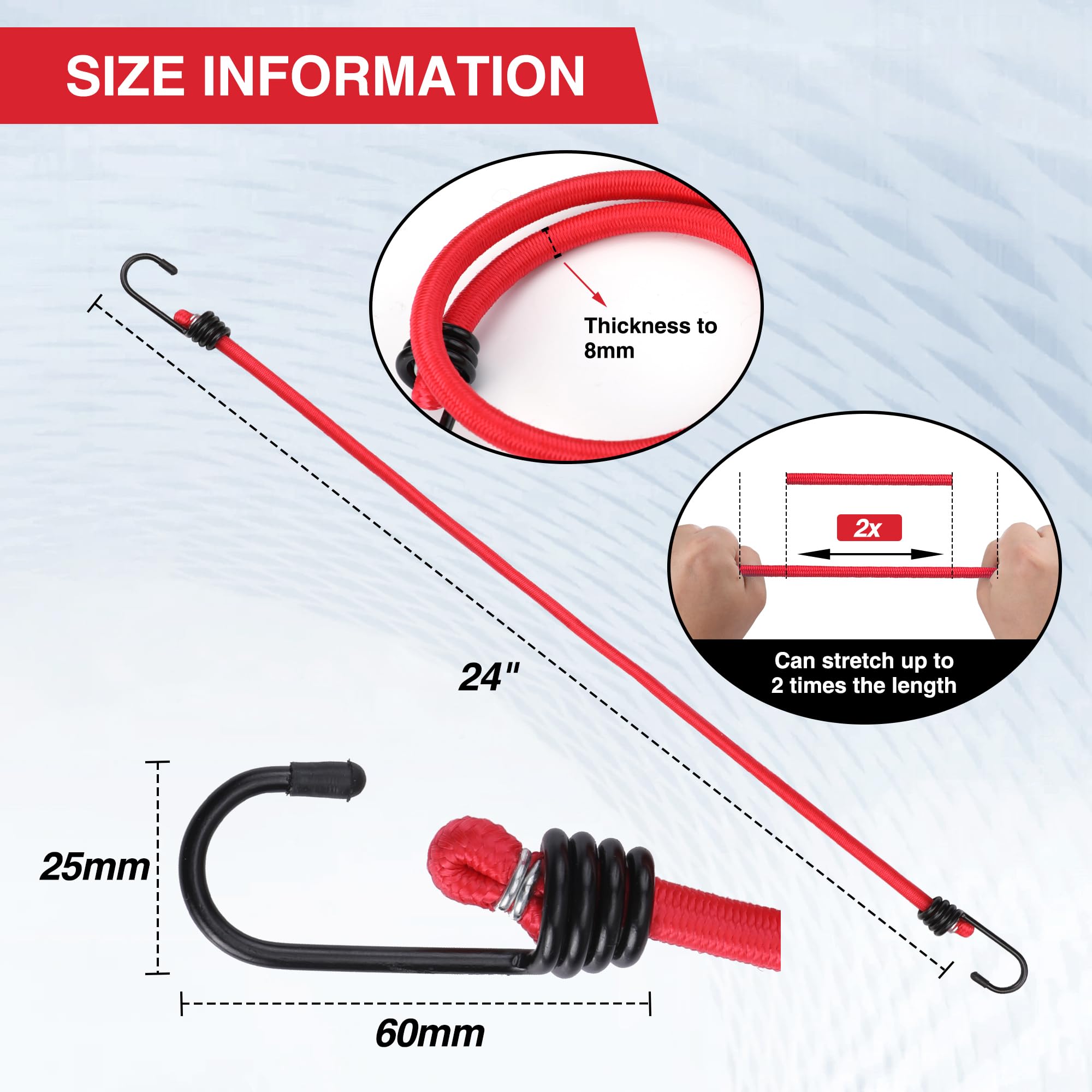 WORKPRO bungee cords 8mm thick for durable elasticity