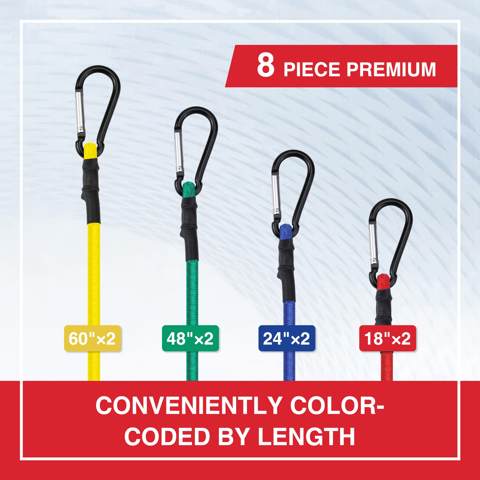 WORKPRO heavy duty bungee cords 60-inch pack for long, secure carries.