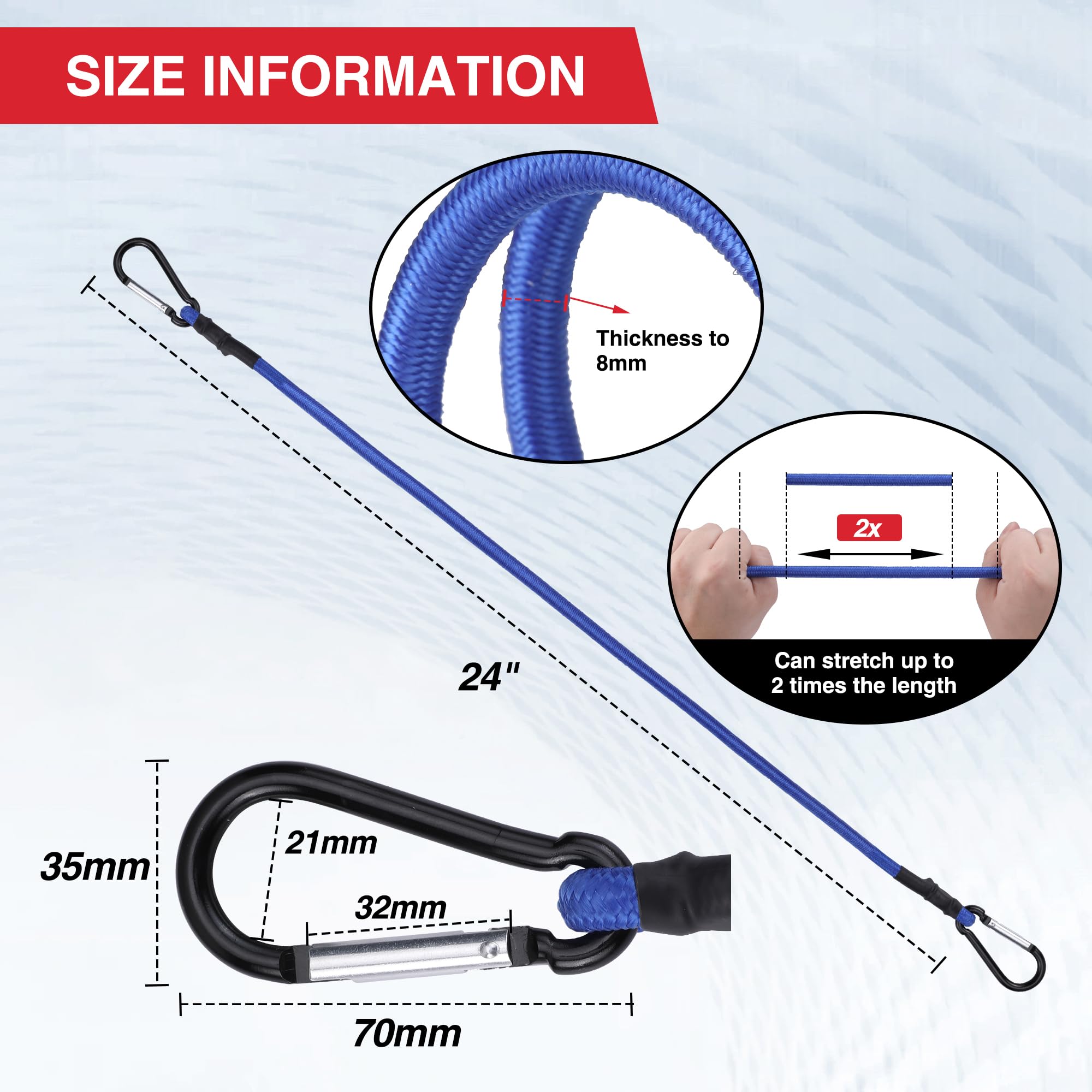 WORKPRO bungee cords with metal hooks close-up showing robust attachment points.