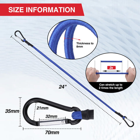 WORKPRO bungee cords with metal hooks close-up showing robust attachment points.