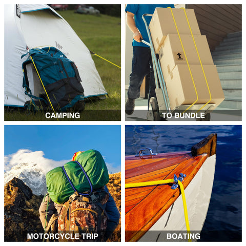 WORKPRO bungee cords in outdoor setup stabilizing camping gear and equipment.