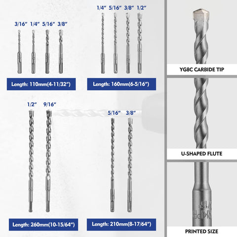 WORKPRO carbide-tipped drill bits for concrete tasks