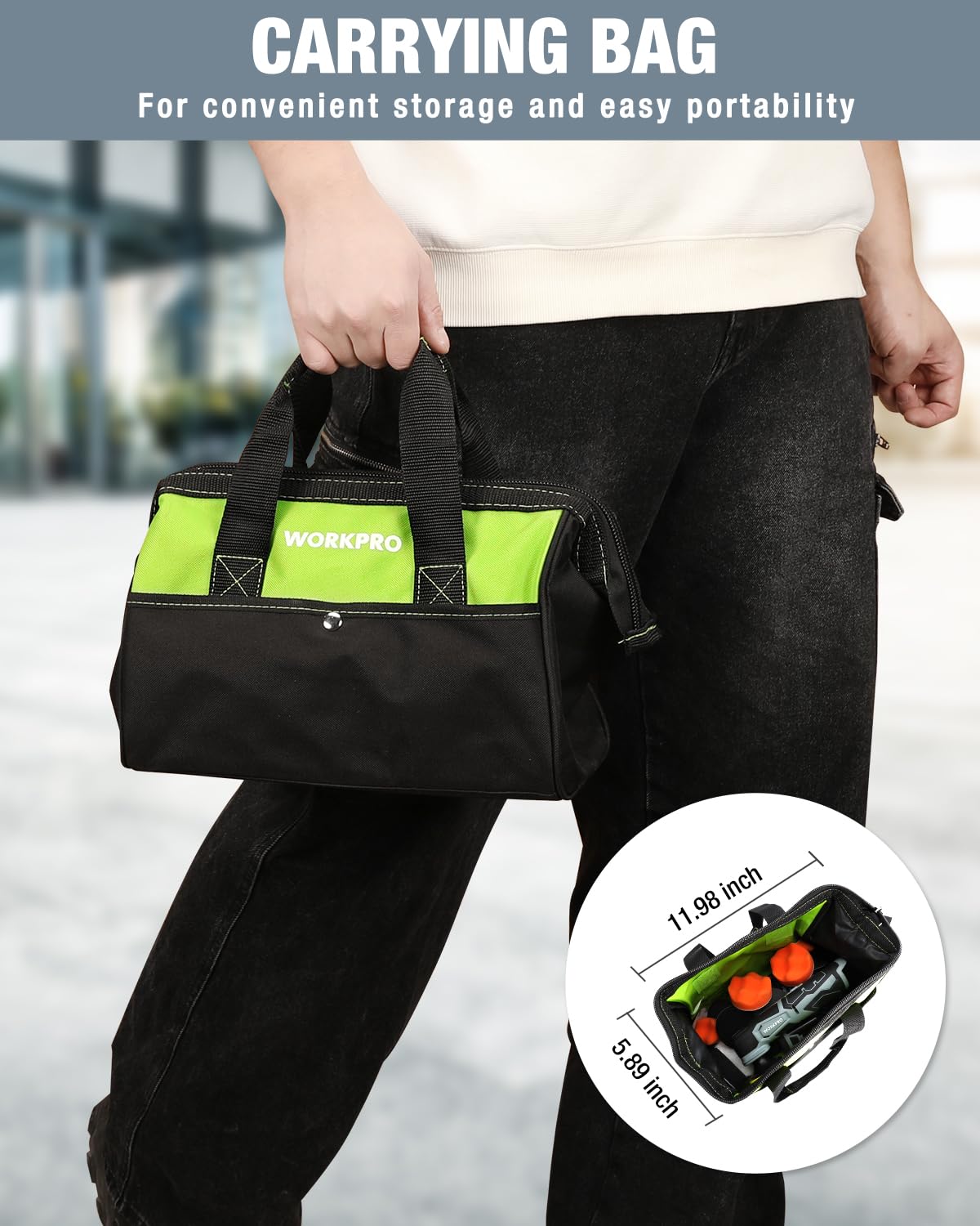 Compact WORKPRO carrying bag for storage and transport