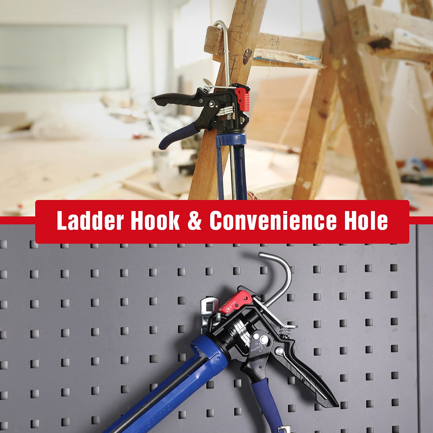 WORKPRO caulking gun ergonomic handle supports steady control.