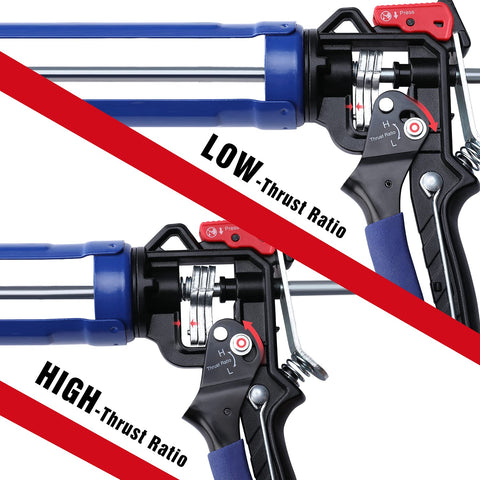 WORKPRO caulking gun high-low flow switch enables controlled material flow.