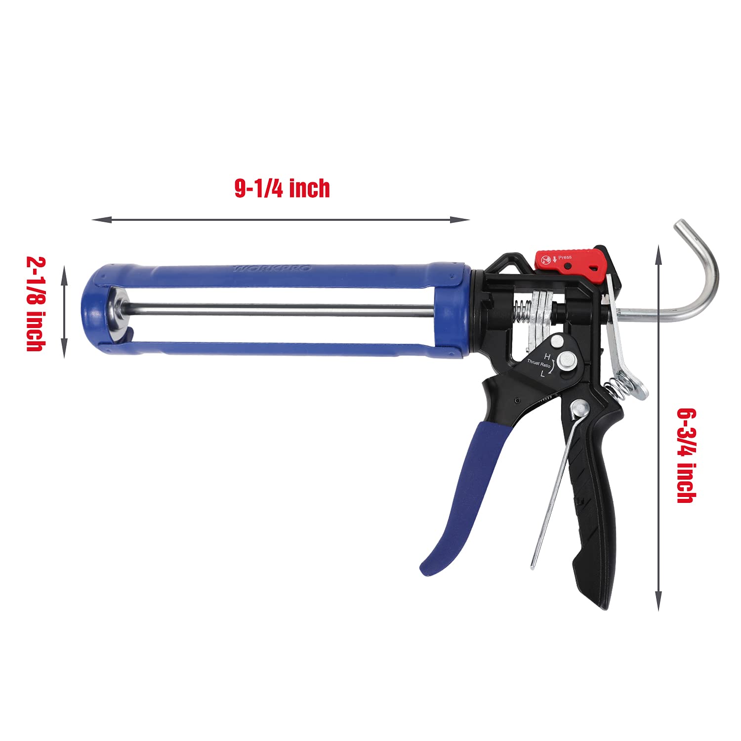 WORKPRO caulking gun smooth round rod reduces effort during application.