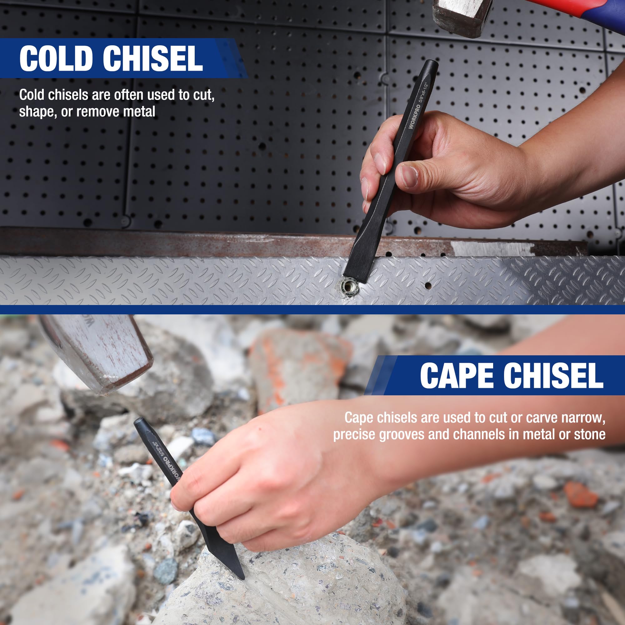 WORKPRO center punches mark starting points accurately on metal