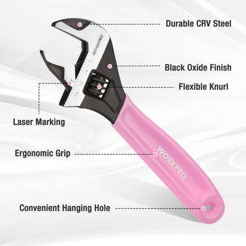 WORKPRO chrome-vanadium steel wrench head delivers durable performance.