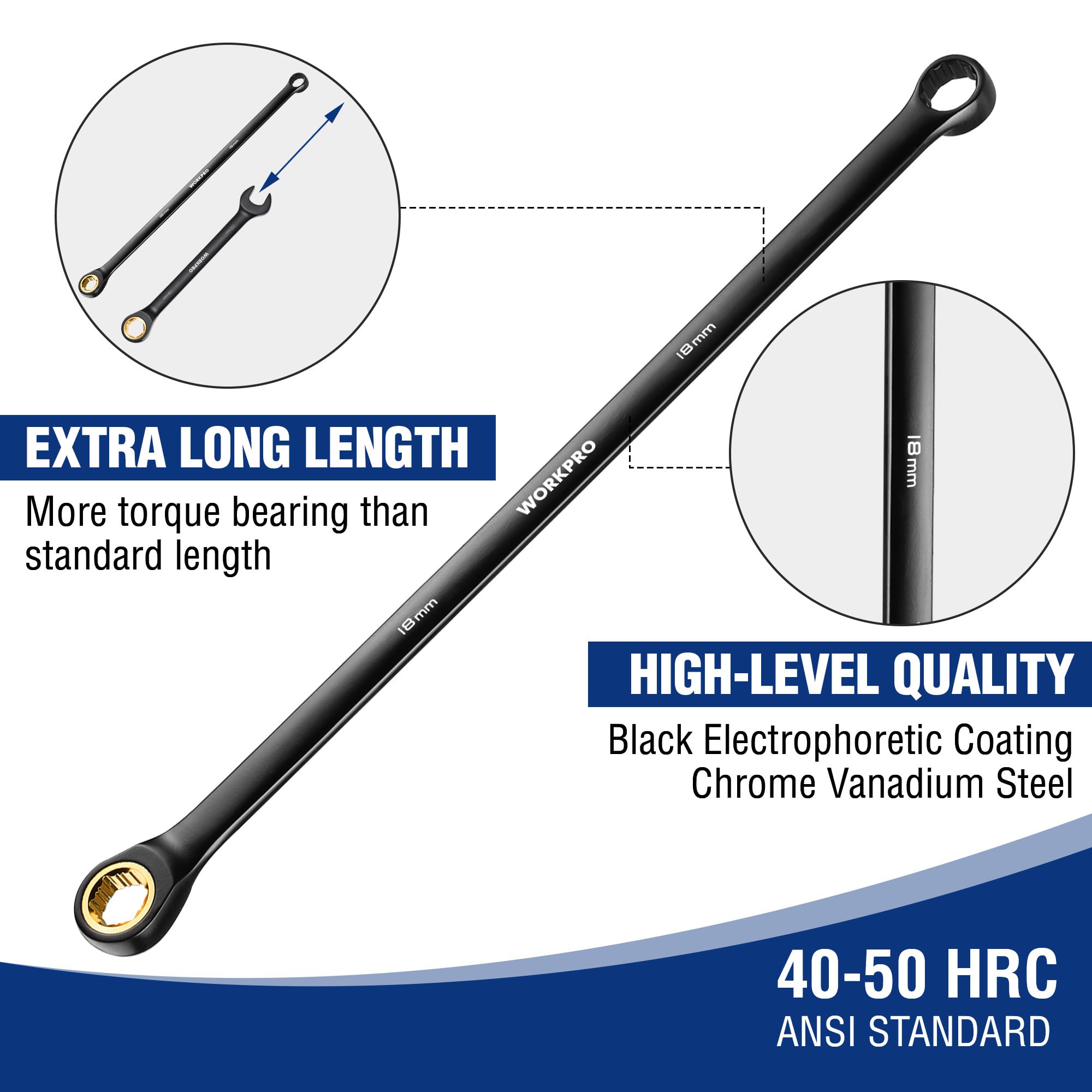 WORKPRO chrome vanadium steel wrenches offer durable professional performance