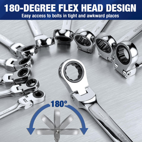 WORKPRO chrome vanadium wrenches with mirror polish for strength and corrosion resistance.