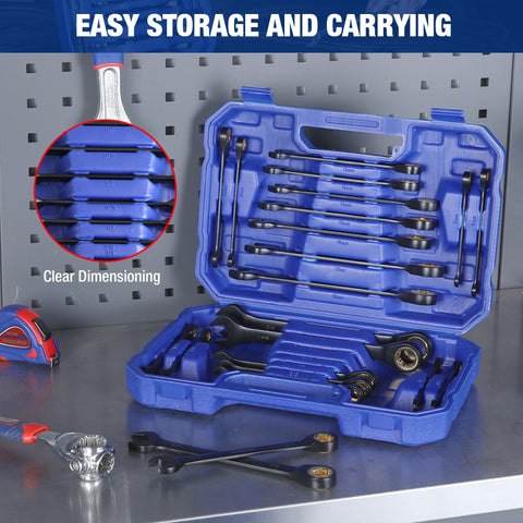 Wrench set features hardness up to HRC 50 for dependable torque.