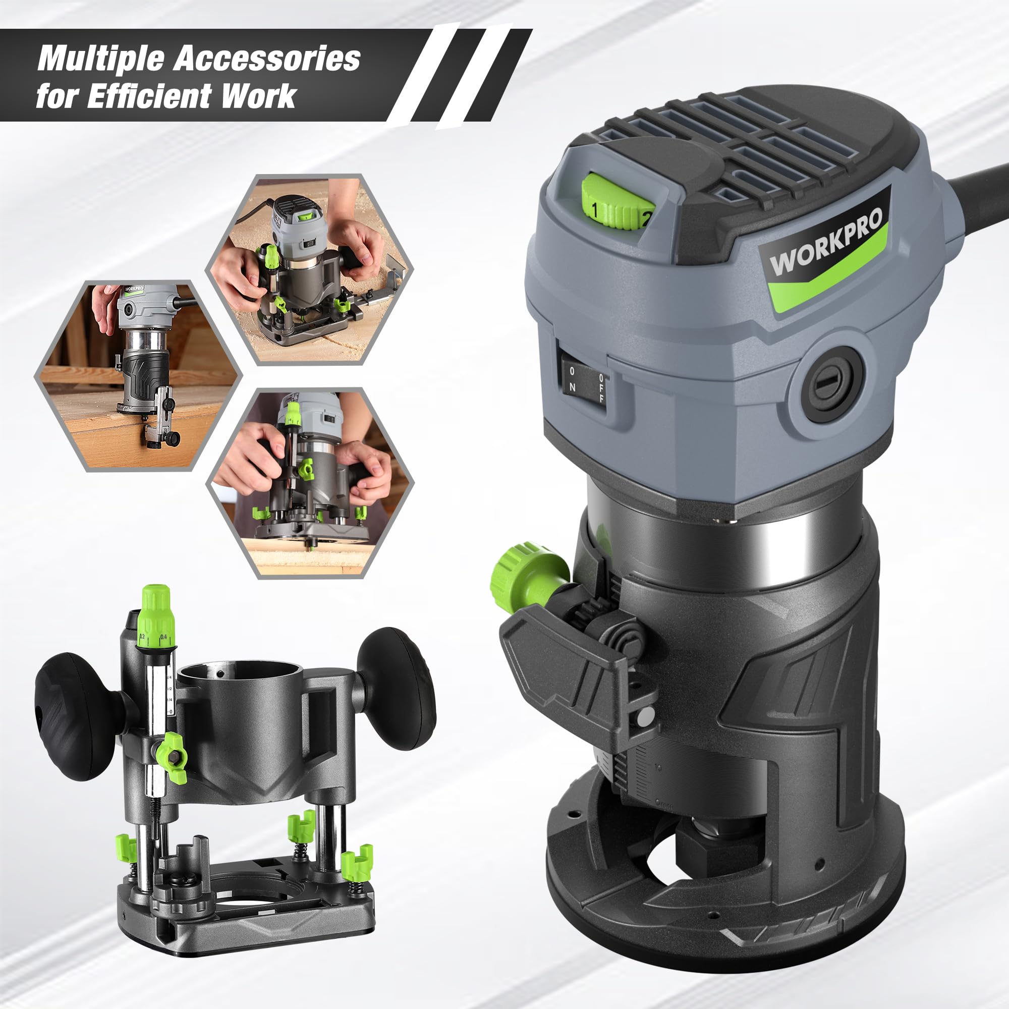 WORKPRO 1/4 and 3/8 inch collets expand bit compatibility.