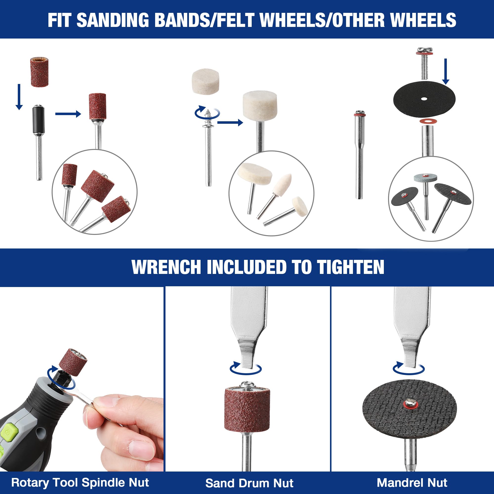 WORKPRO collets and mandrels ensure secure tool fit across common rotary tools.