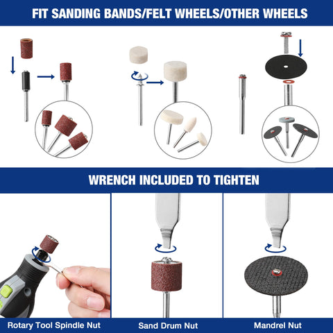 WORKPRO collets and mandrels ensure secure tool fit across common rotary tools.