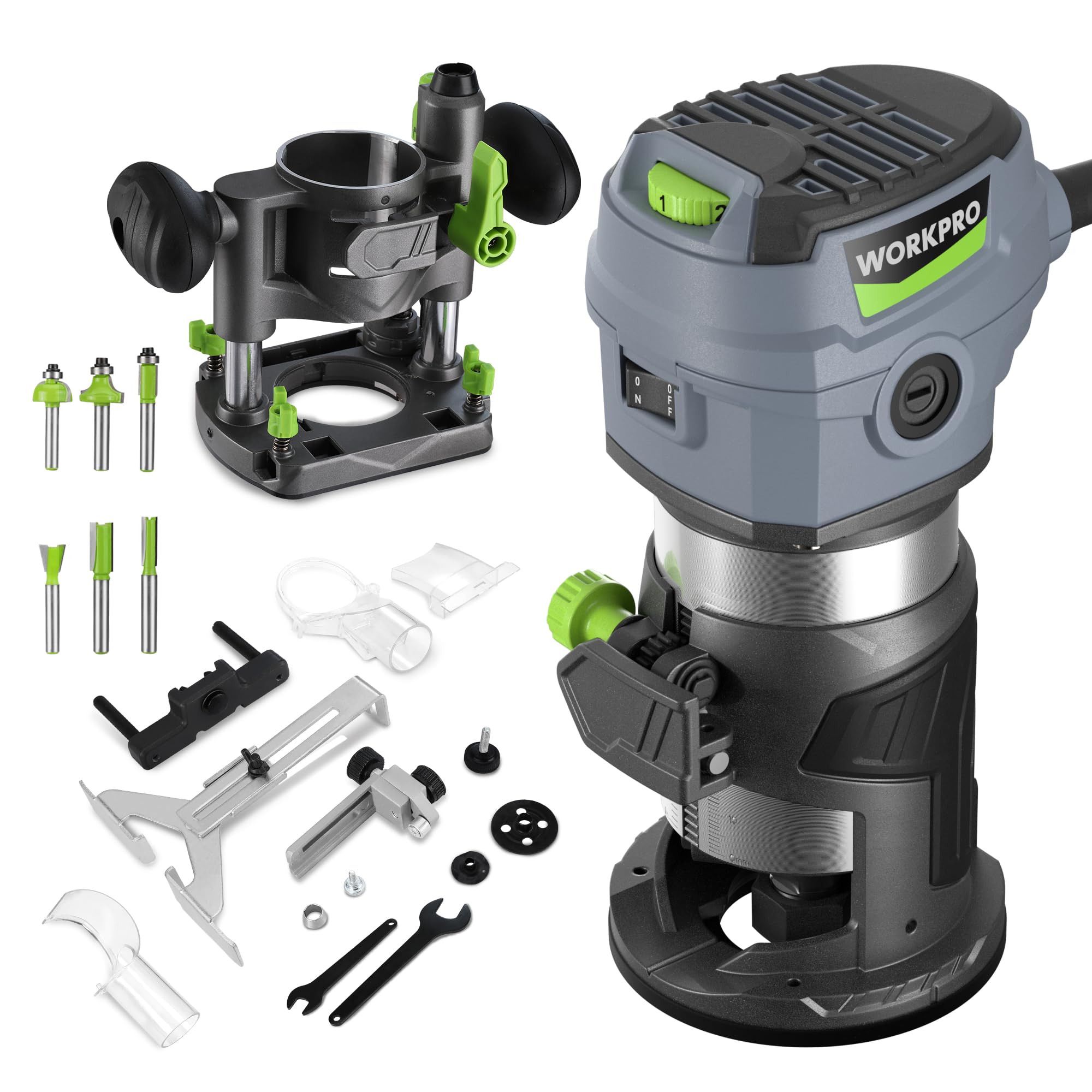 WORKPRO compact router kit front view highlighting compact, precise handheld design.