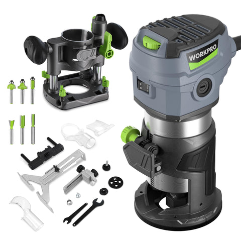 WORKPRO compact router kit front view highlighting compact, precise handheld design.