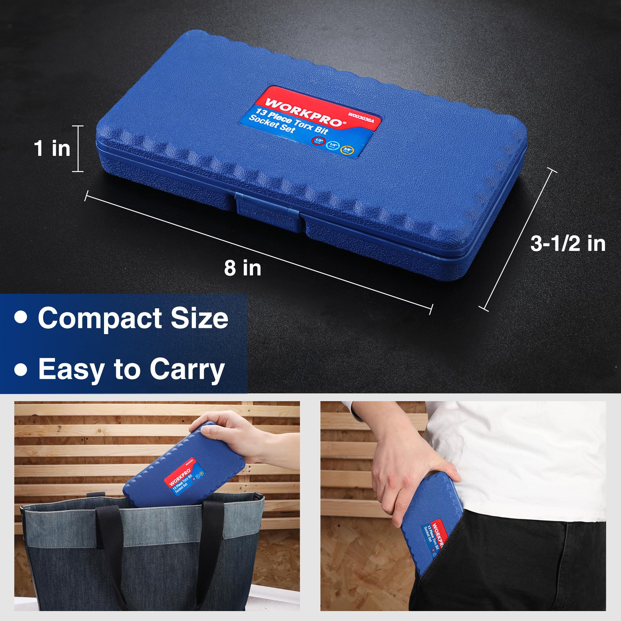 Compact WORKPRO storage case keeping all bits organized and portable.