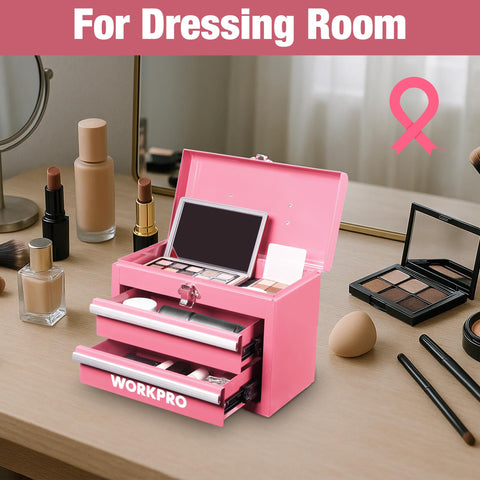 Compact WORKPRO toolbox suitable for small spaces in workshops or desks.