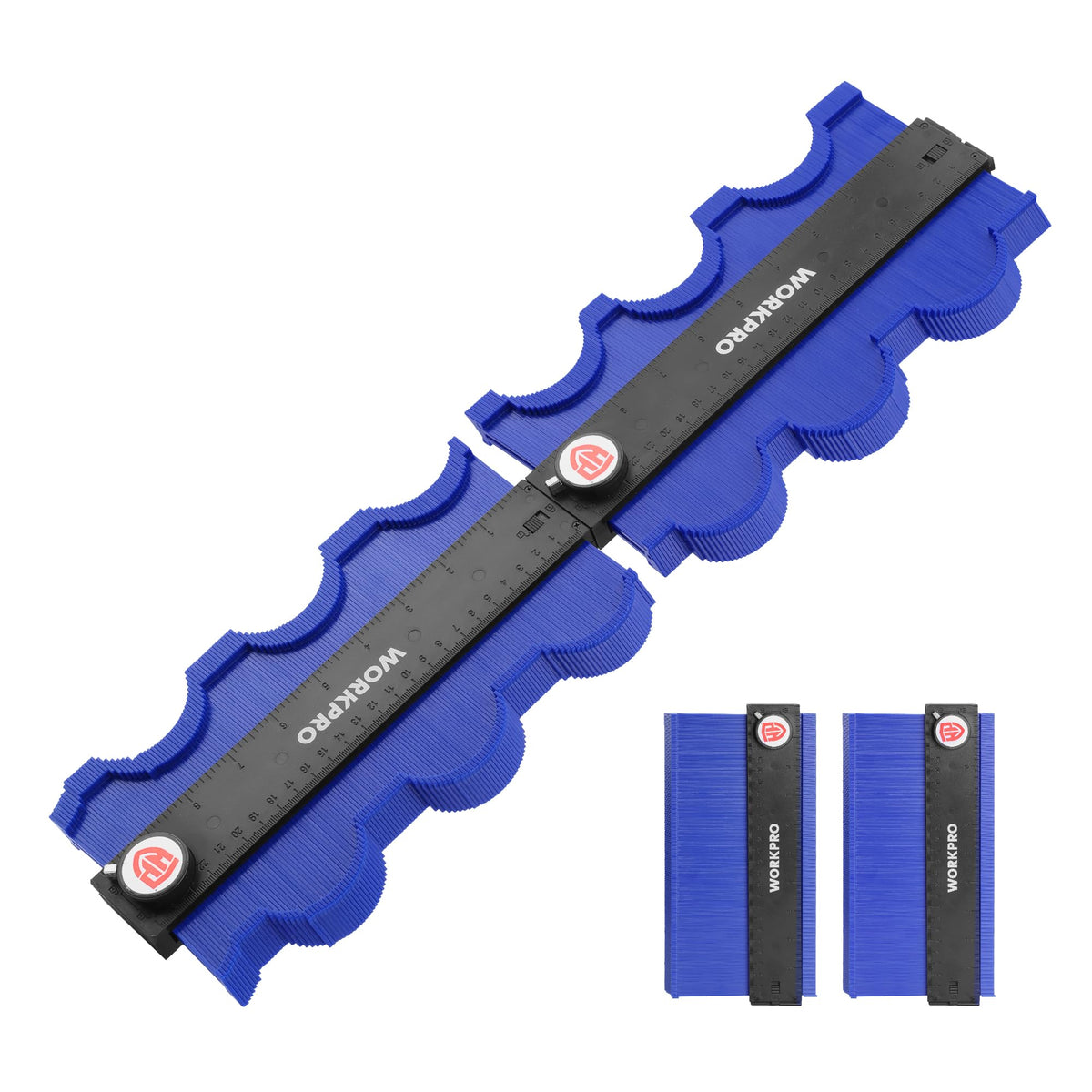 WORKPRO contour gauge 10in demonstrates precise shape duplication for carpentry tasks.