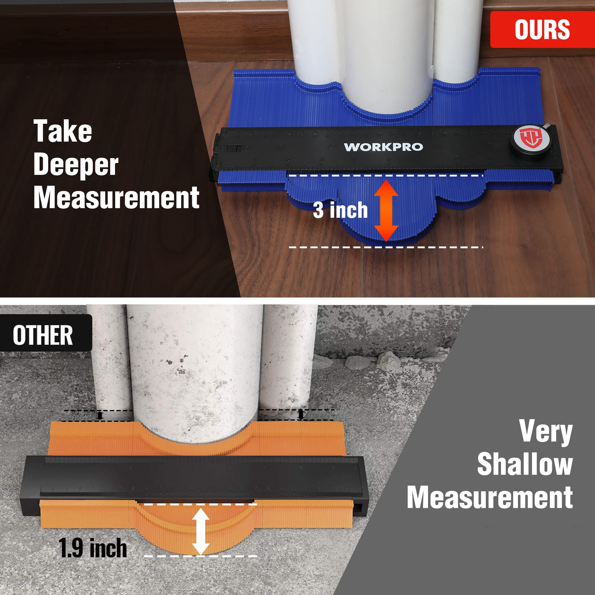 WORKPRO contour gauge durable ABS tool preserves finish while tracing.