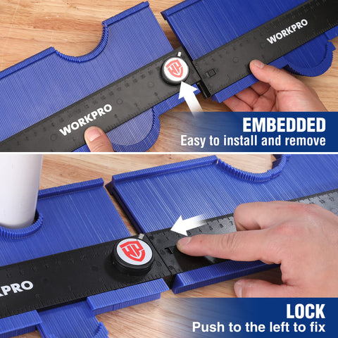 WORKPRO contour gauge dual-scale clearly reads inches and centimeters.