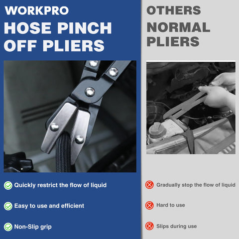 WORKPRO durable steel hose pinch off pliers prevent leaks during cooling system service.