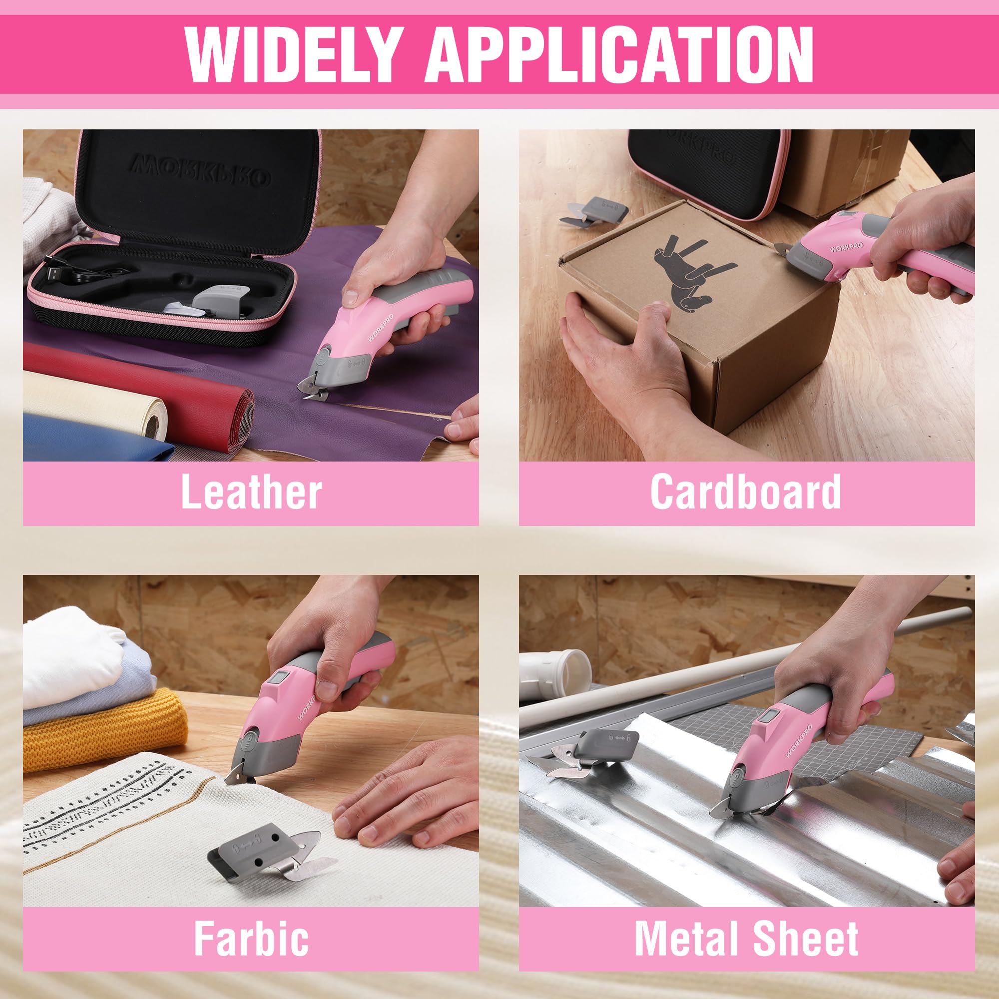 WORKPRO cordless electric scissors ergonomic handle for comfortable use.