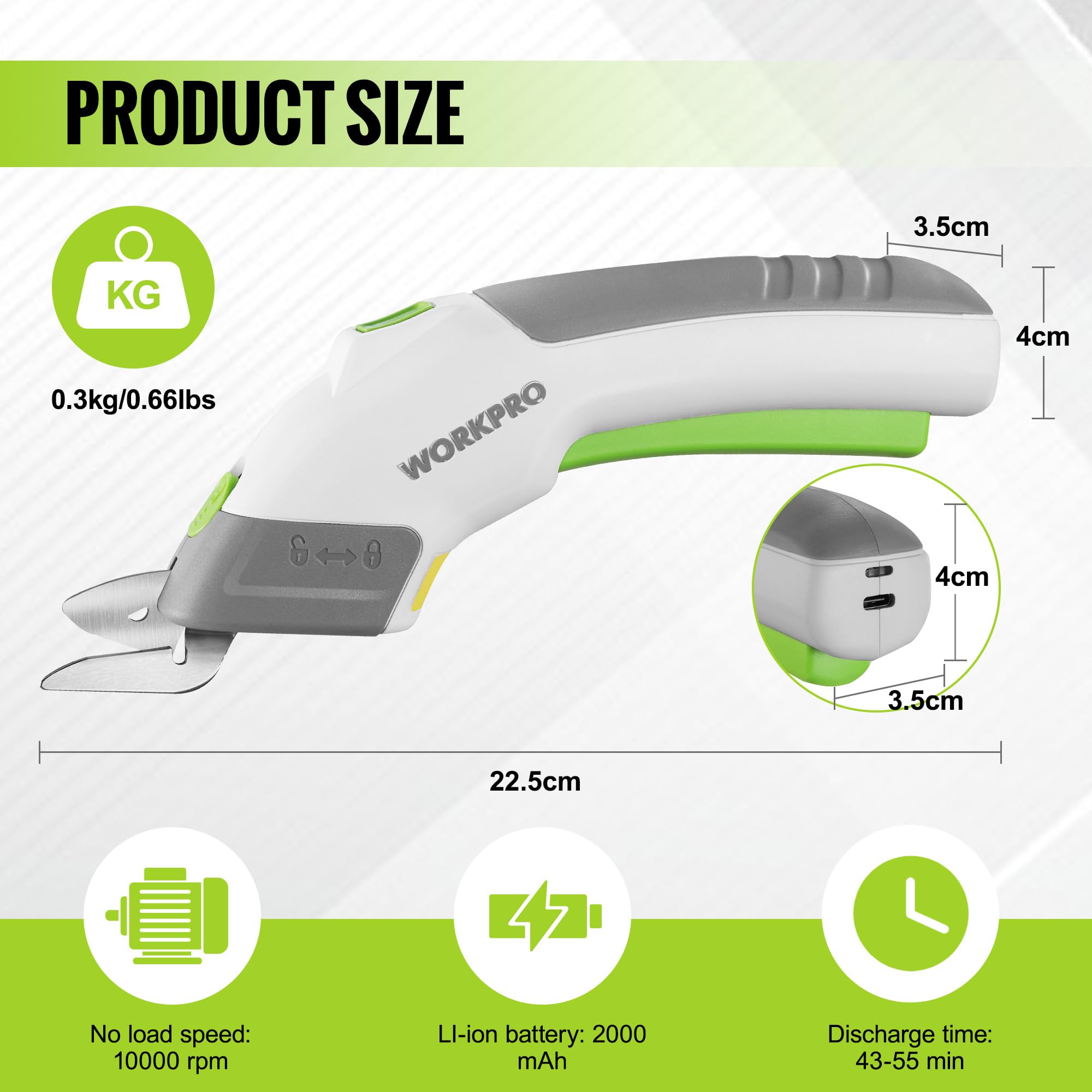 WORKPRO ergonomic handle ensures comfortable grip during long cutting sessions