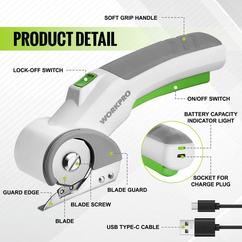 WORKPRO cordless electric scissors cutting leather with precision