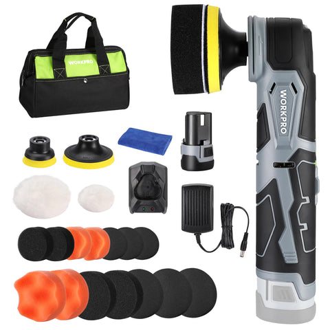 WORKPRO cordless mini buffer polisher front view for easy car detailing