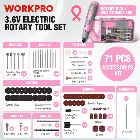WORKPRO cordless rotary tool close up shows soft grip and control