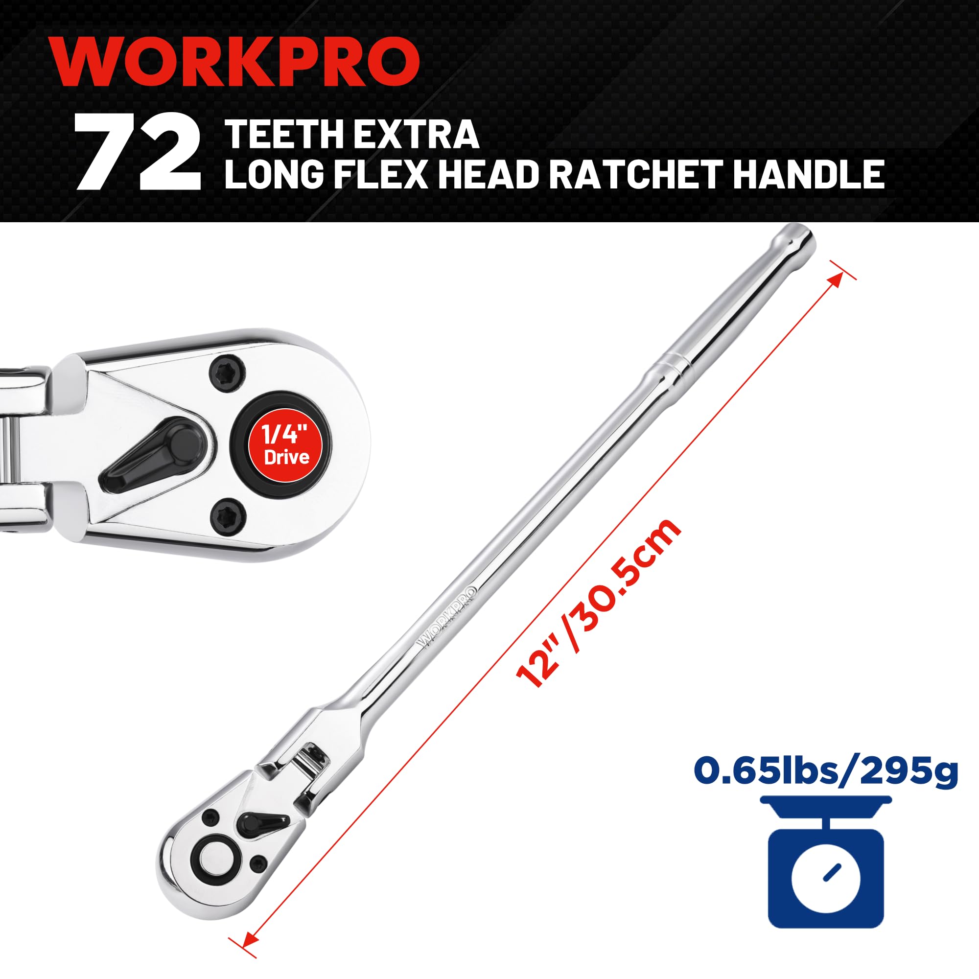 WORKPRO Cr-Mo head delivers durable torque for demanding tasks.