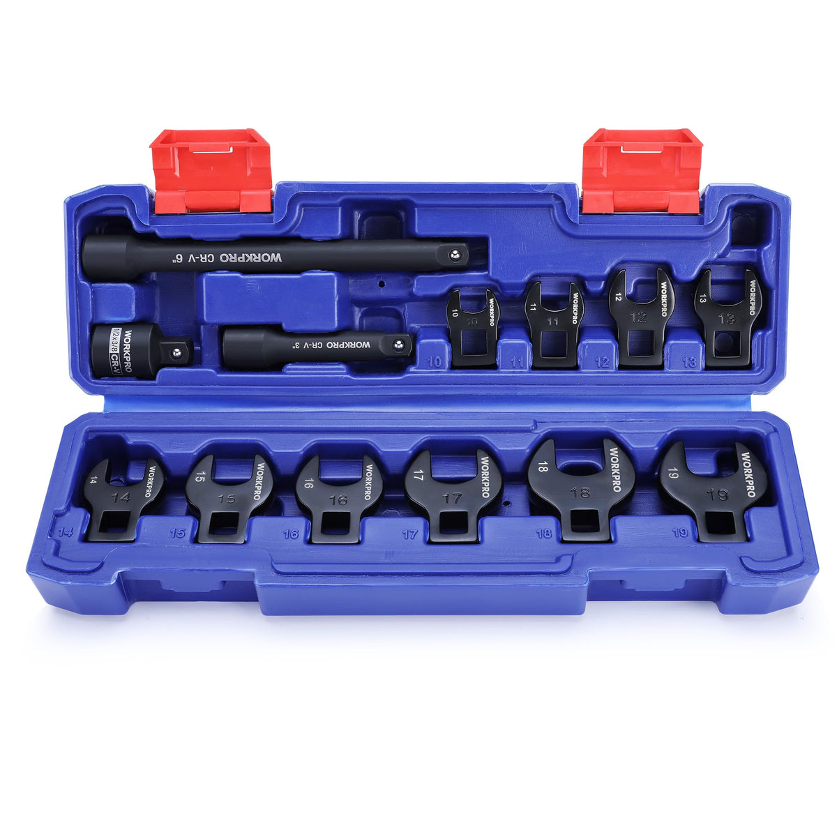 WORKPRO crowfoot wrenches range from 10 mm to 19 mm for tight spaces