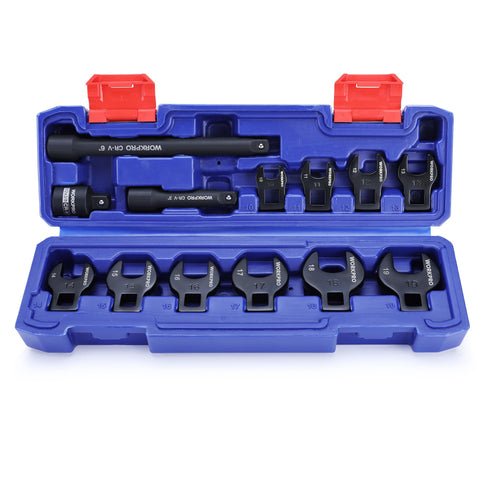 WORKPRO crowfoot wrenches range from 10 mm to 19 mm for tight spaces