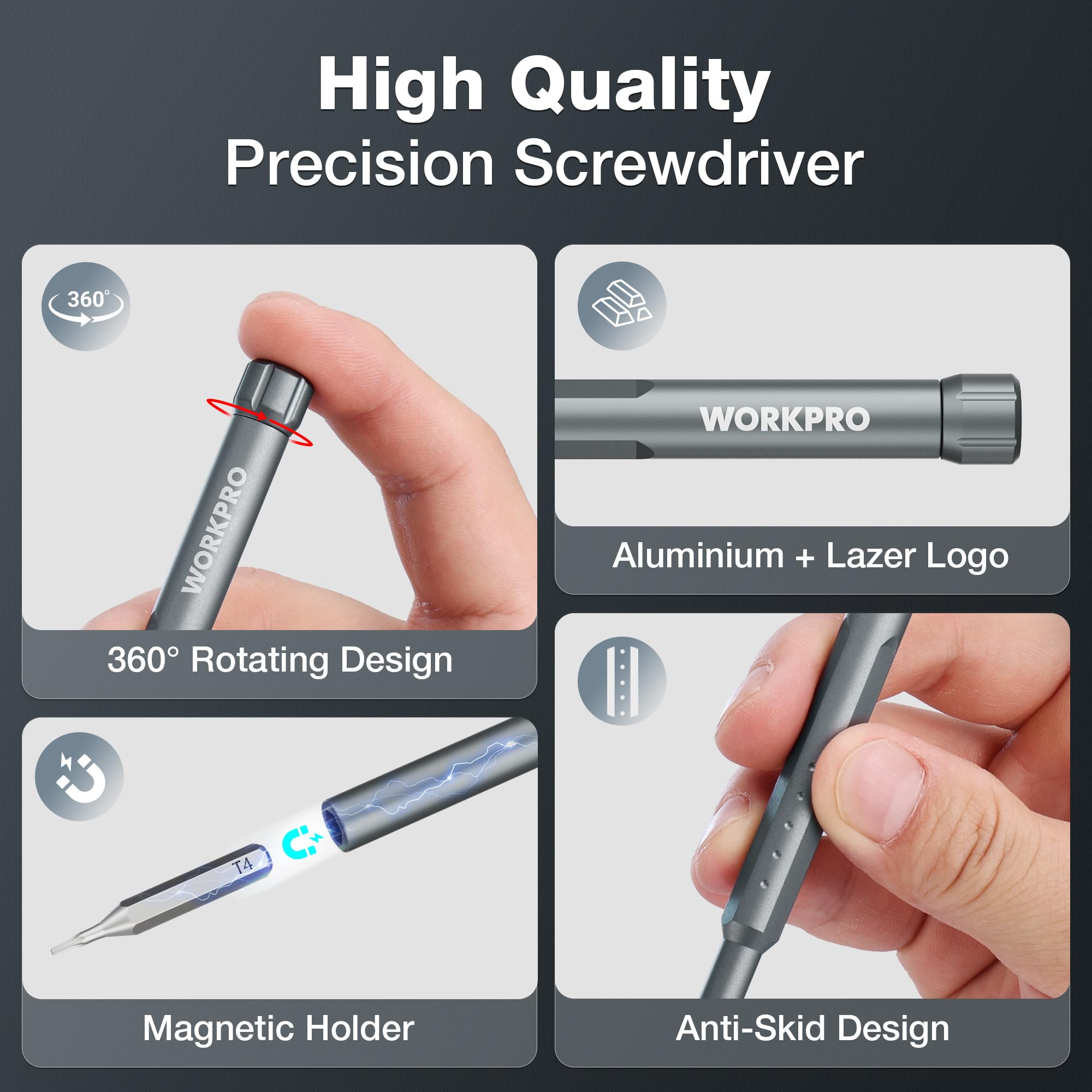 WORKPRO CR-V bits in chrome-vanadium steel for lasting accuracy
