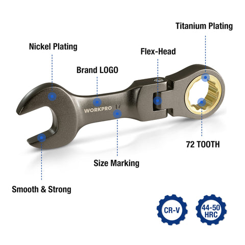 WORKPRO CRV steel nickel-plated wrench resists rust during daily maintenance tasks