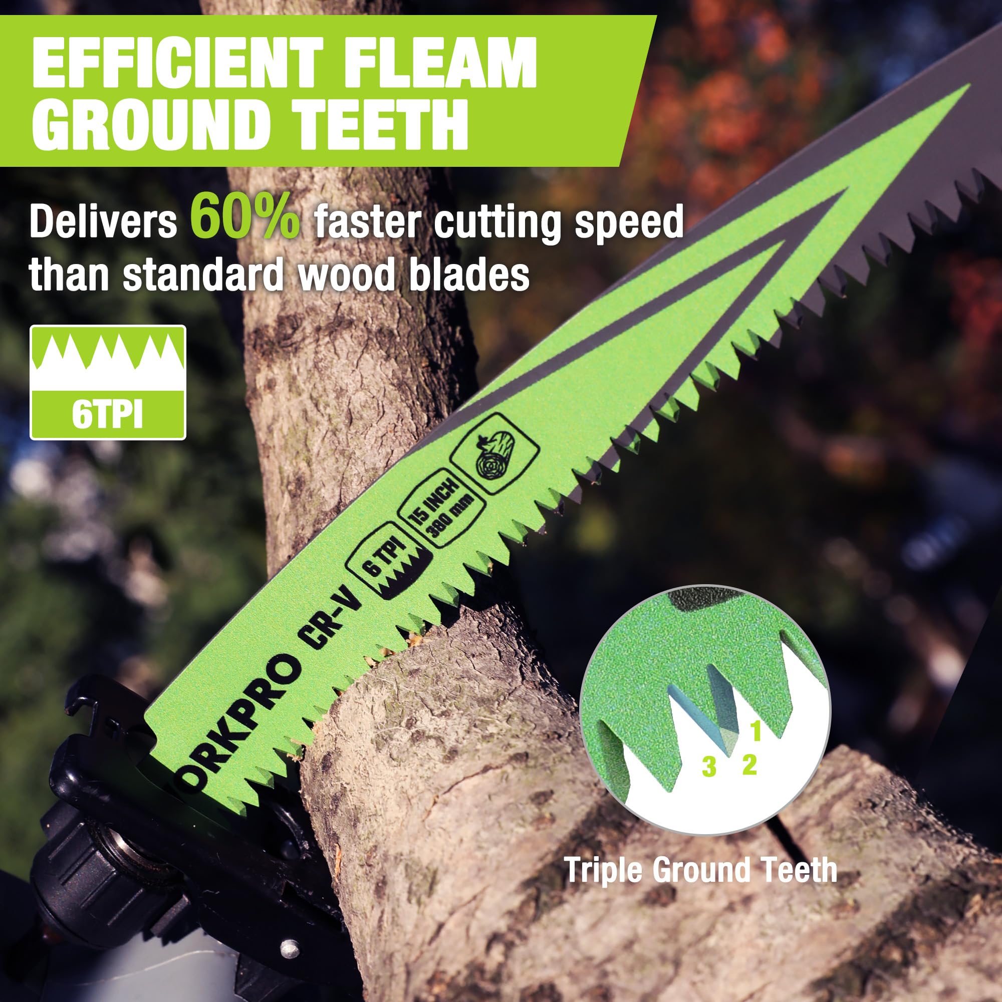 Closeup of WORKPRO CR-V steel blades showing rugged durability.
