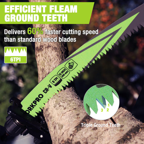 Closeup of WORKPRO CR-V steel blades showing rugged durability.
