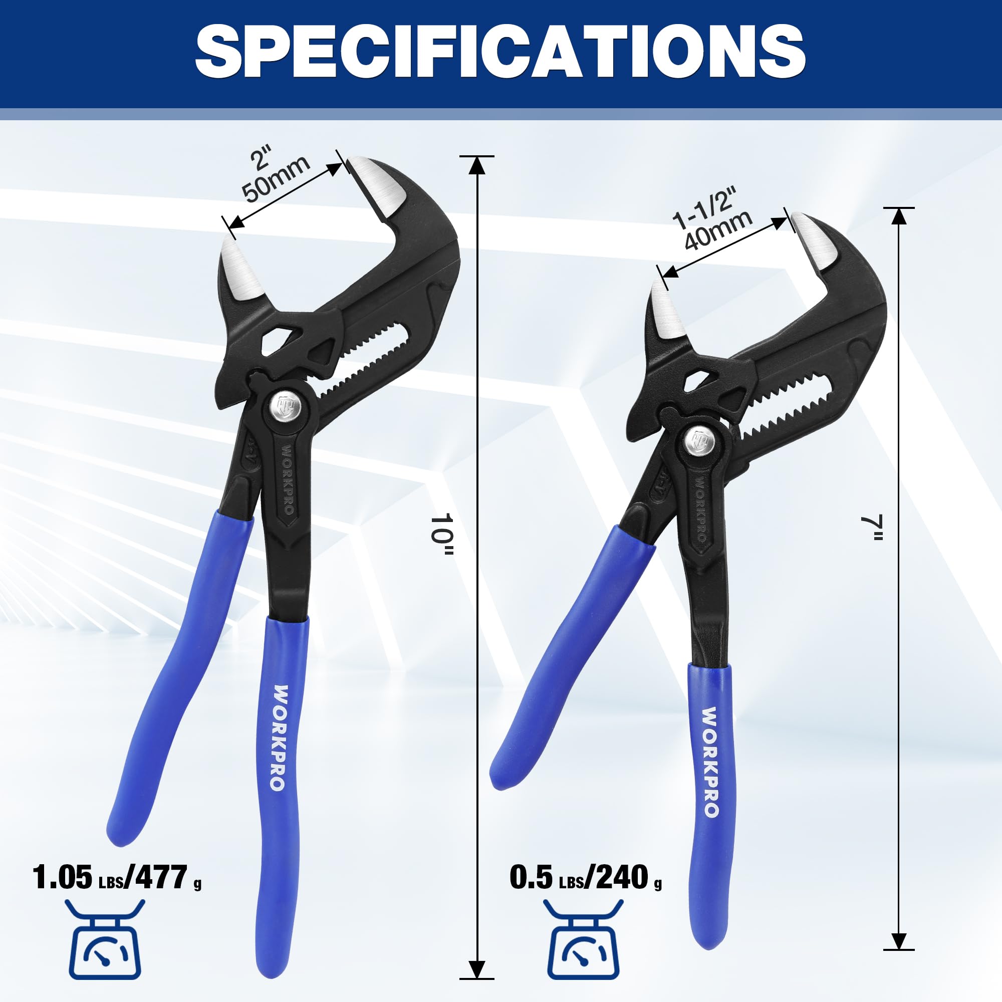 WORKPRO CR-V steel construction delivers durable, rust-resistant performance for demanding projects.