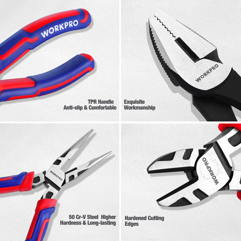 WORKPRO curved jaw locking pliers close-up showing versatile grabbing power