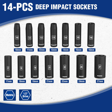 WORKPRO deep impact socket 14mm enables reliable grip on stubborn nuts.