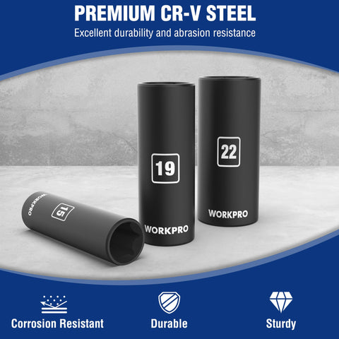 WORKPRO deep impact socket 22mm helps remove large fasteners with ease.