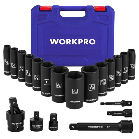 WorkPro 1/2in deep socket set for heavy automotive tasks.