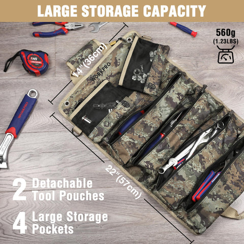 WORKPRO detachable pouches close up for small parts storage