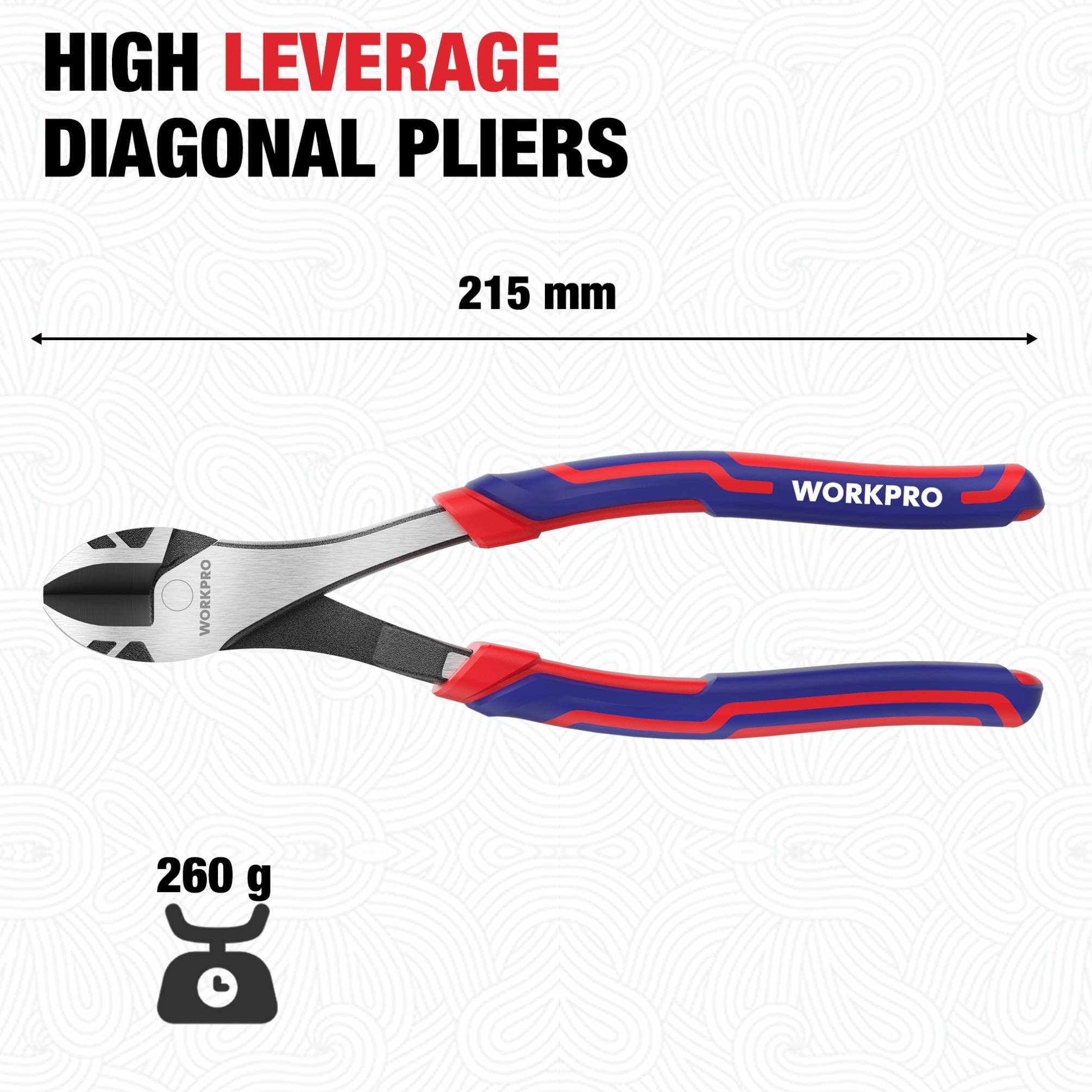 WORKPRO diagonal cutters with beveled edge for clean cuts in confined work areas.
