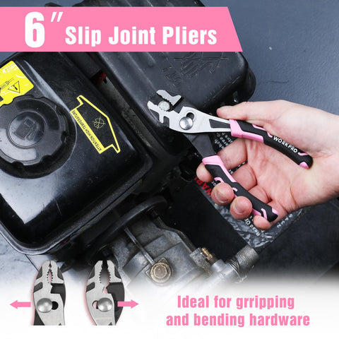 WORKPRO 6-inch diagonal cutting pliers with pink grips for clean wire cuts.